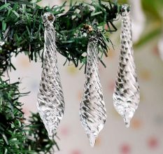 Clear Crystal Glass Twisted Icicles Christmas Ornaments-Chandelier Drop-Set of 20
